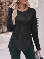 Ribbed Knit Long Sleeve T-Shirt