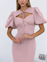 Cutout Front Puff Sleeve Dress