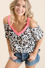 BiBi Leopard Print Top with Shoulder Cut Out