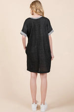 Casual Contrast Trim Henley Dress