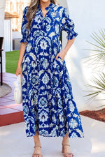 Wild Floral Print Frilled Collar Half Sleeve Dress