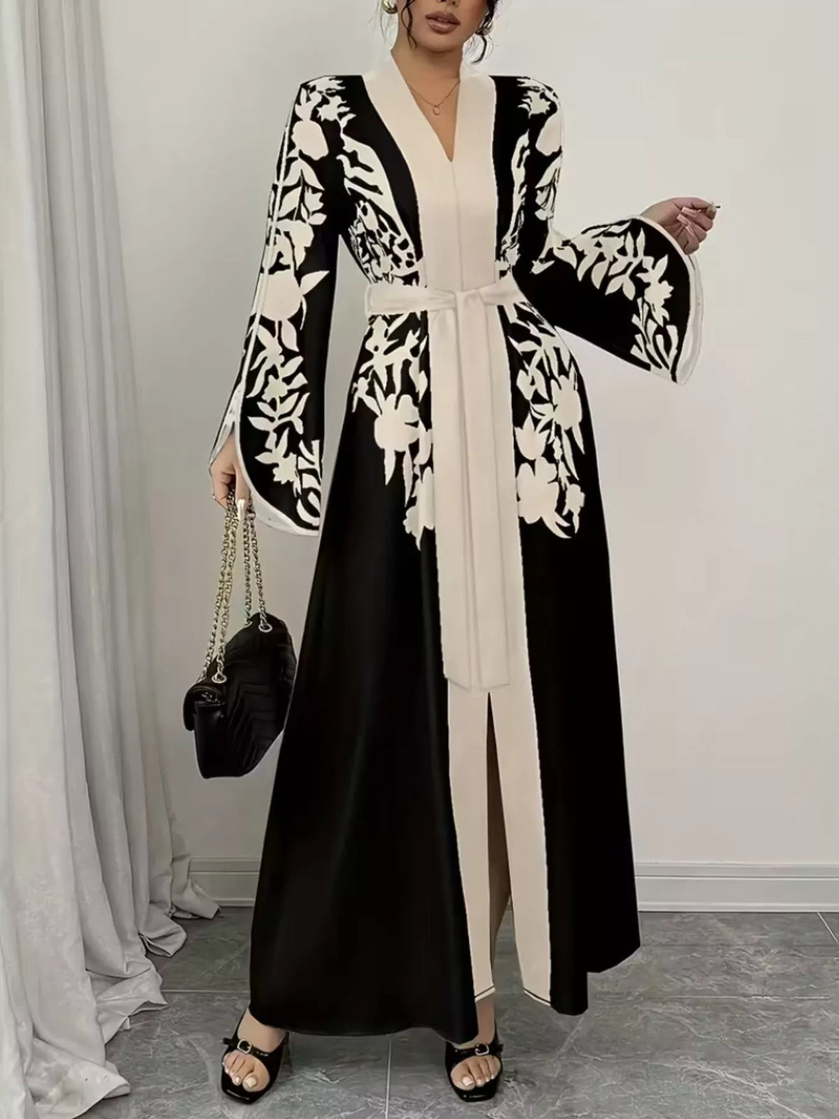 Printed Tie Waist Maxi Dress