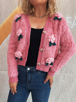 Flower Fuzzy Button-Up Cardigan
