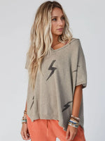 Lightning V-Neck Short Sleeve Knit Top