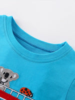 Children's Cartoon Bus Embroidery Short Sleeve T-Shirt