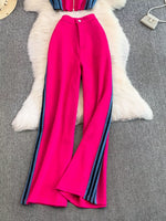 Zip Front Contrast Tank and Side Striped Pants Set