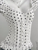 Polka Dot Lace Trim Cap Sleeve Blouse