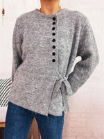 Button-Front Side-Tie Sweater