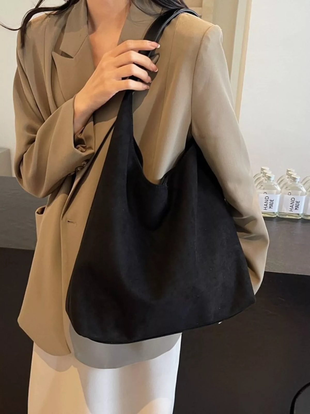 Solid Color Suede Tote Bag