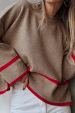 Ribbed Knit Pullover with Contrast Trim