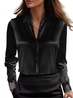 Full Size Button Down Collared Neck Long Sleeve Shirt Plus Size