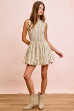 BiBi Floral Bow Tie Attachable Puff Sleeves Dress