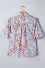 Floral Print Scalloped Trim Button Down Short Sleeve Shirt