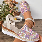 Floral Ankle Strap Espadrille Sandals