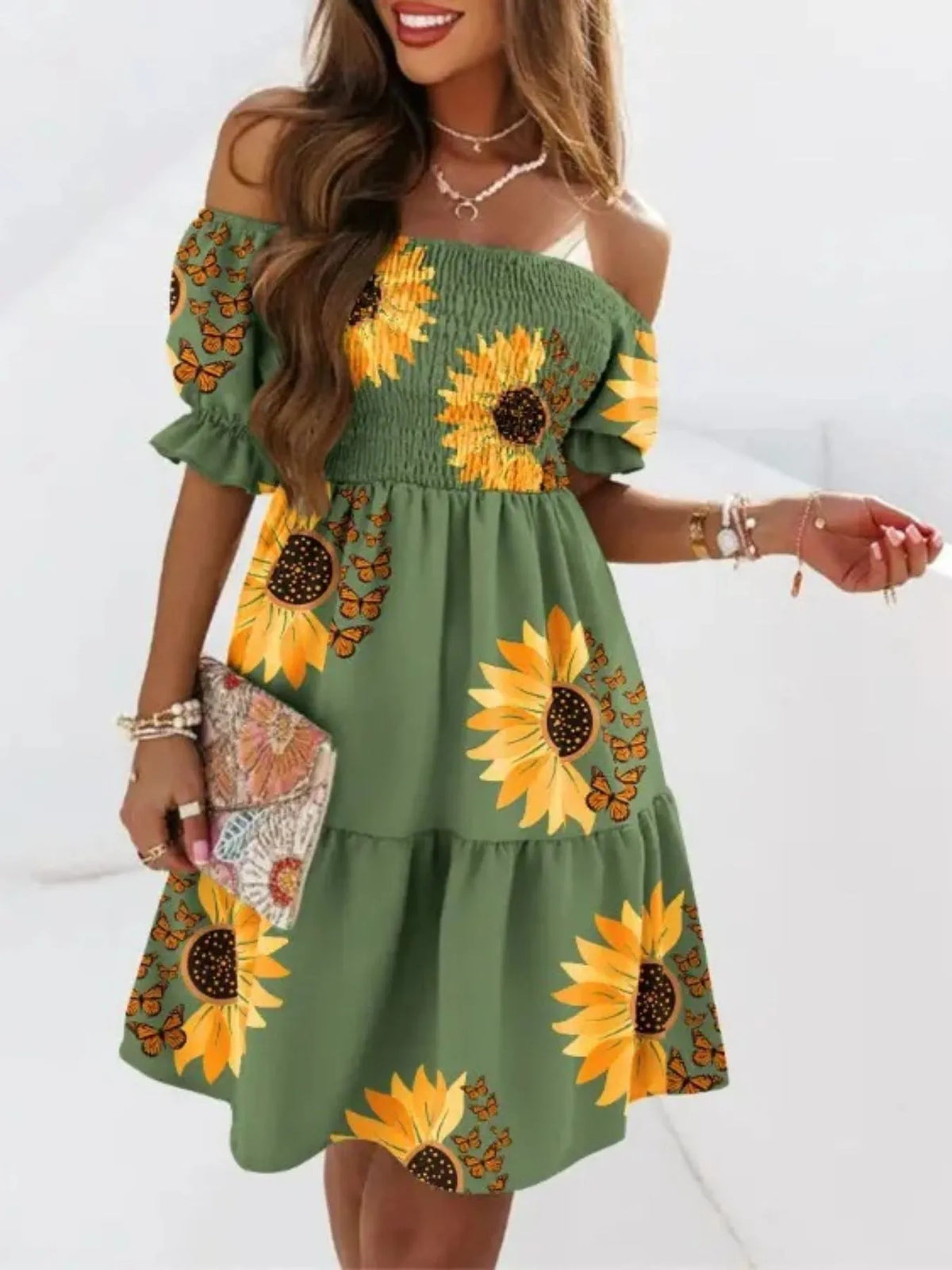 Off Shoulder Smocked Summer Dress
