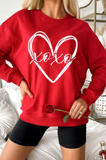 XOXO Valentines Heart Sketch Printed Pullover Sweatshirt