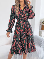 Floral Print Ruffle Hem Flounce Sleeve A-Line Dress