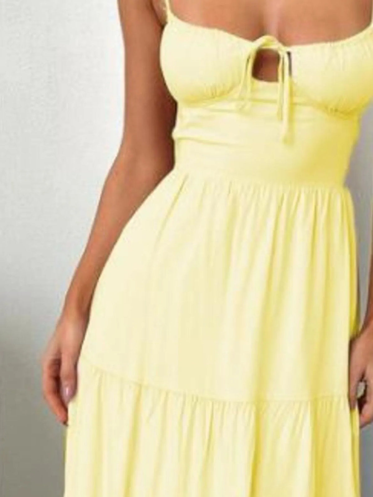 Tiered Lace Up Spaghetti Straps Maxi Dress