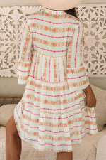 Printed Ruffled Notched Loose Dress