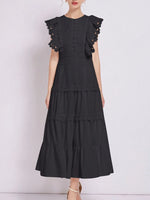 Sleeveless Ruffled Tiered Dress with Embroidered Trim