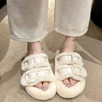 Fuzzy Buckle Detail Slippers