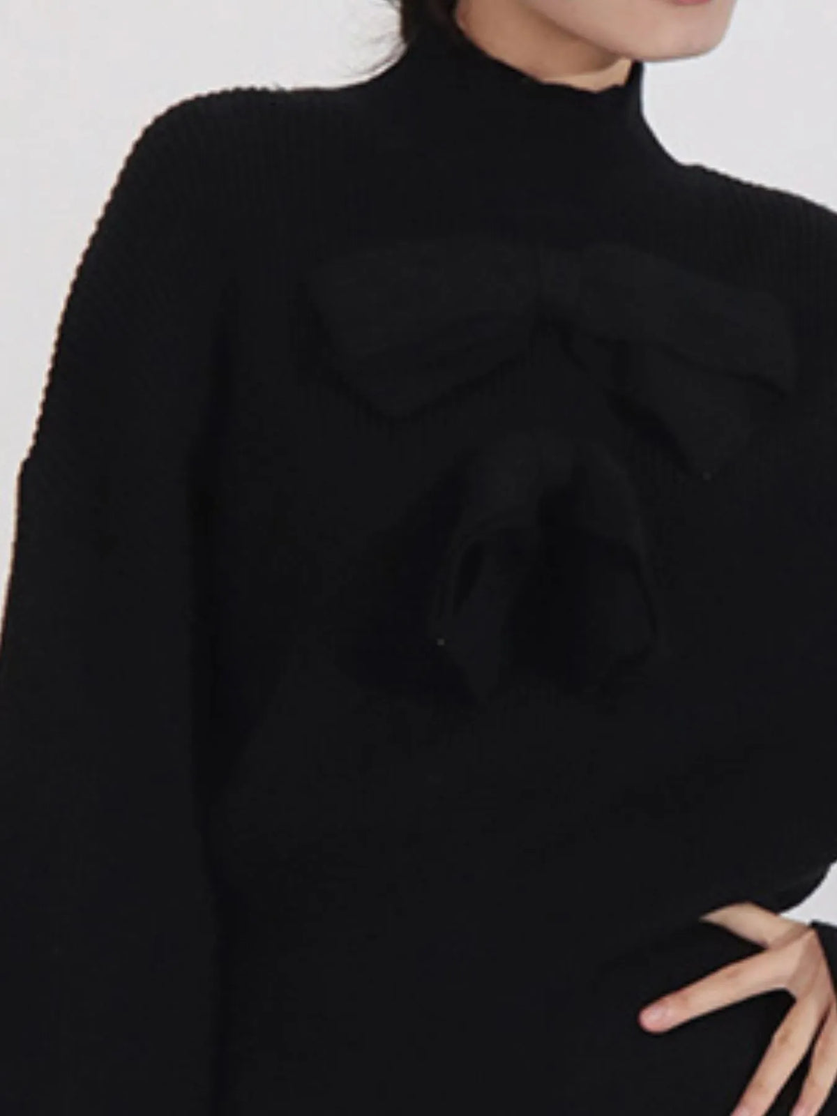 Bow Front Turtleneck Long Sleeve Sweater