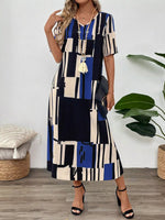 Abstract Geometric Print V-Neck Midi Dress