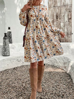 Floral Print Ruffle Hem Long Sleeve Casual Dress