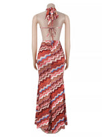 Chevron Print Halter Neck Cut-Out Maxi Dress