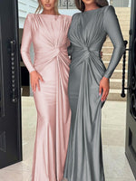 Ruched Knot Front Long Sleeve Maxi Dress
