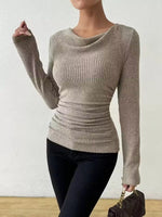 Cowl Neck Ribbed Knit Top