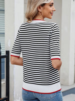 Striped Casual T-Shirt with Contrast Trim