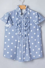 Stripe Contrast Polka Dot Print Pleated Ruffle Sleeve Shirt
