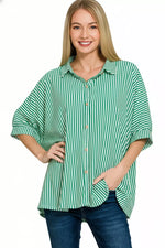 Zenana Oversized Stripe Button Down Shirt