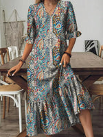 Full Size Bohemian Paisley Print V-Neck Midi Dress Plus Size