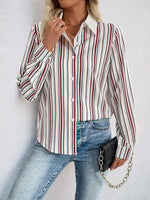 Perfee Contrast Striped Collared Neck Long Sleeve Shirt