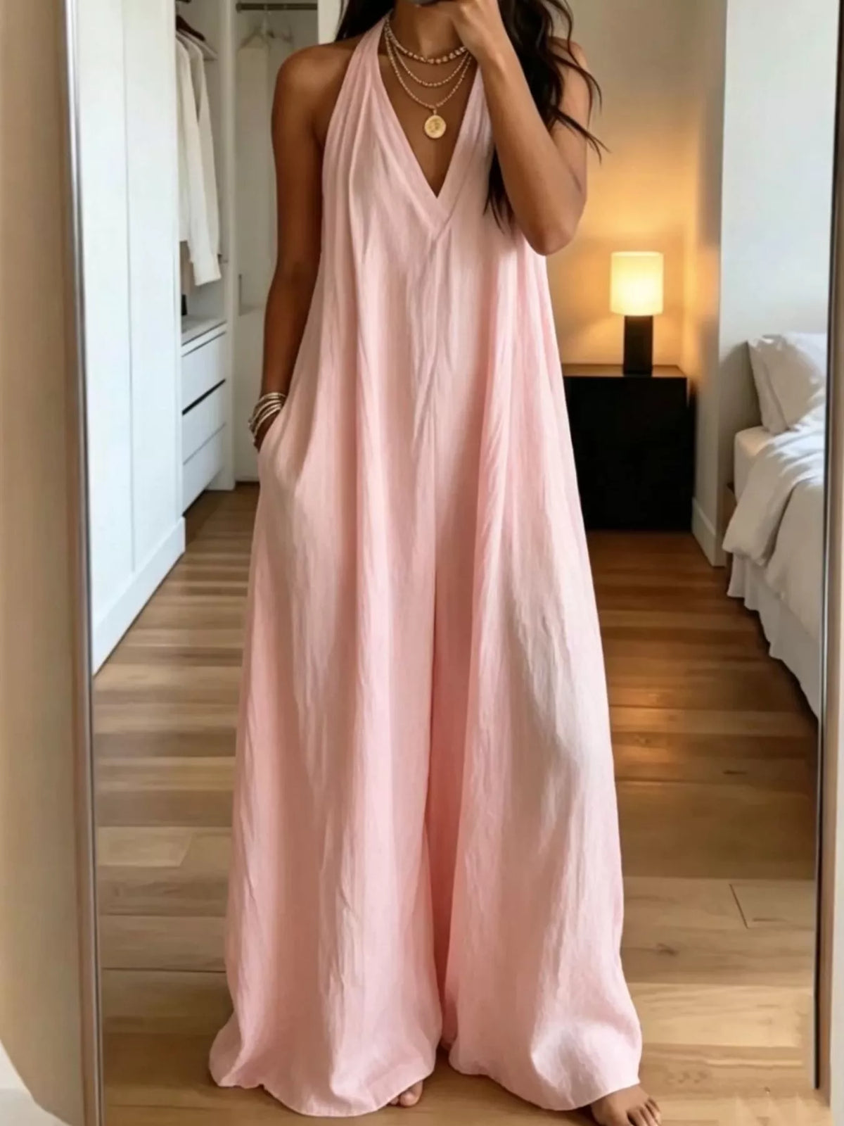Full Size Halter Neck Wide-Leg Jumpsuit Plus Size