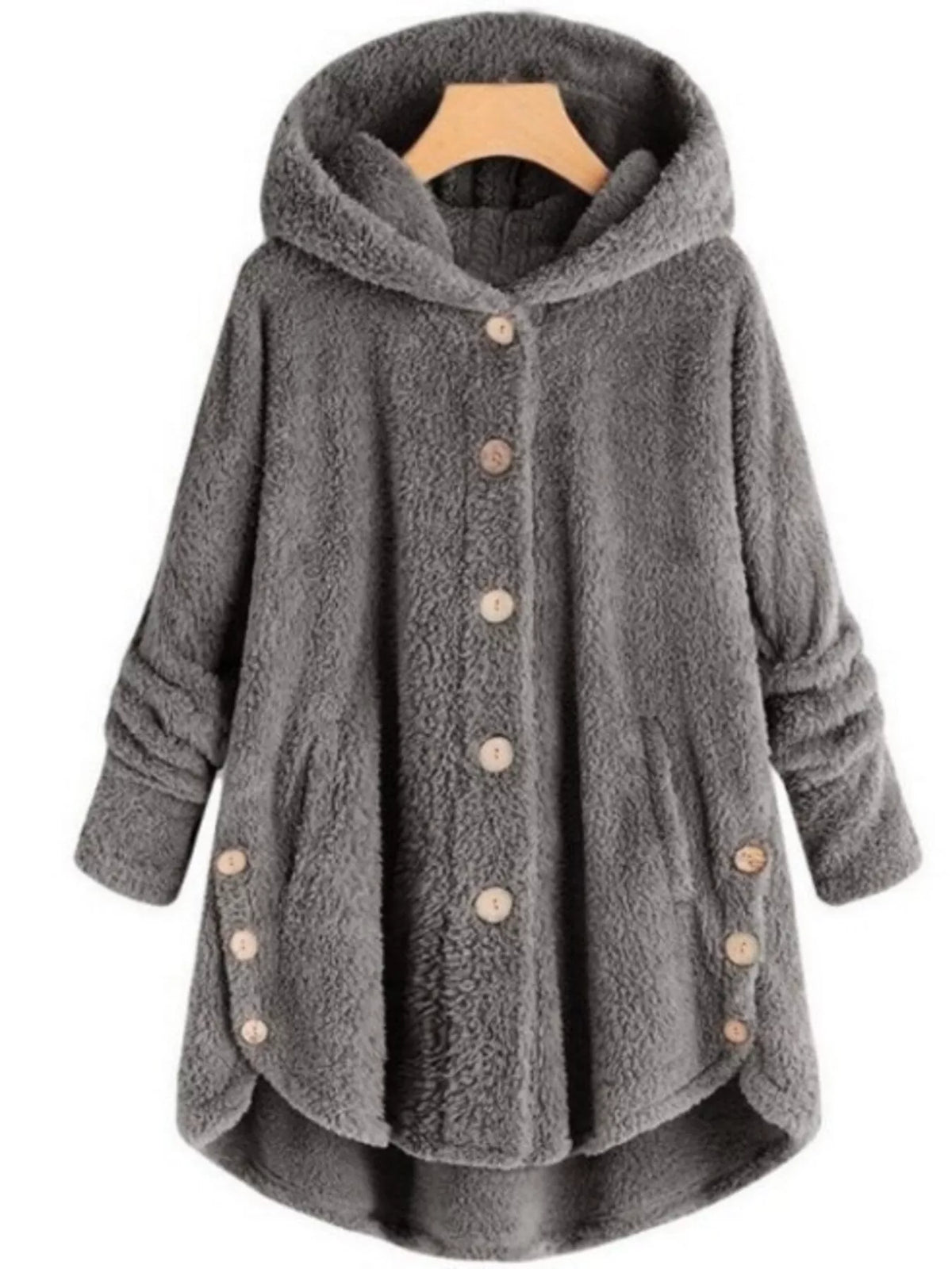 Full Size Fleece Button-Down Hooded Outerwear Plus Size