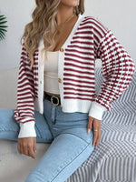 Striped Button-Up Cropped Cardigan