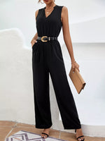 Sleeveless V-Neck Wide Leg Jumpsuit