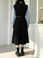 Contrast Sleeve A-Line Dress with Belt