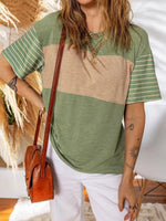 Color Block Striped Sleeve Casual T-Shirt