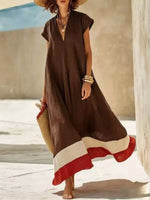 Color Block Hem V-Neck Maxi Dress
