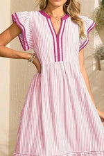 Striped Ruffle Sleeve Midi Dress