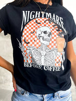 Halloween Skull Checkerboard Graphic Round Neck T-Shirt
