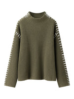 Contrast Mock Neck Long Sleeve Sweater