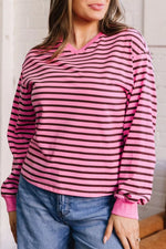 Stripe V Neck Drop Shoulder Long Sleeve Top