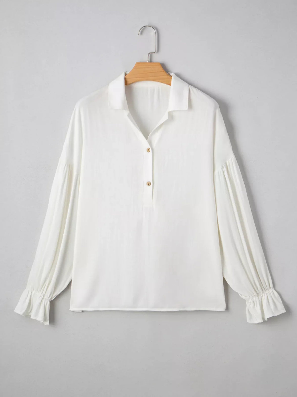 Ruffle Elastic Cuffs Puffy Long Sleeve Button Down Shirt