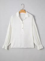 Ruffle Elastic Cuffs Puffy Long Sleeve Button Down Shirt
