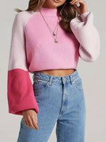 Color Block Mock Neck Sweater